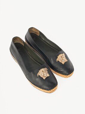 Versace Black Leather Medusa Espadrilles